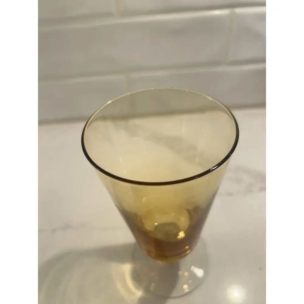 Vtg Set Of 4 Amber Crystal Iced Tea Glasses Bubble Accent Stems 3 Lg And 1 Small